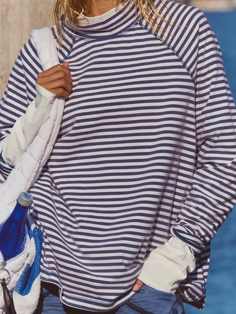 ☀️NEW Free People Movement Restoration Yarn Dye Navy & White Stripe Layer. Small - Picture 3 of 16